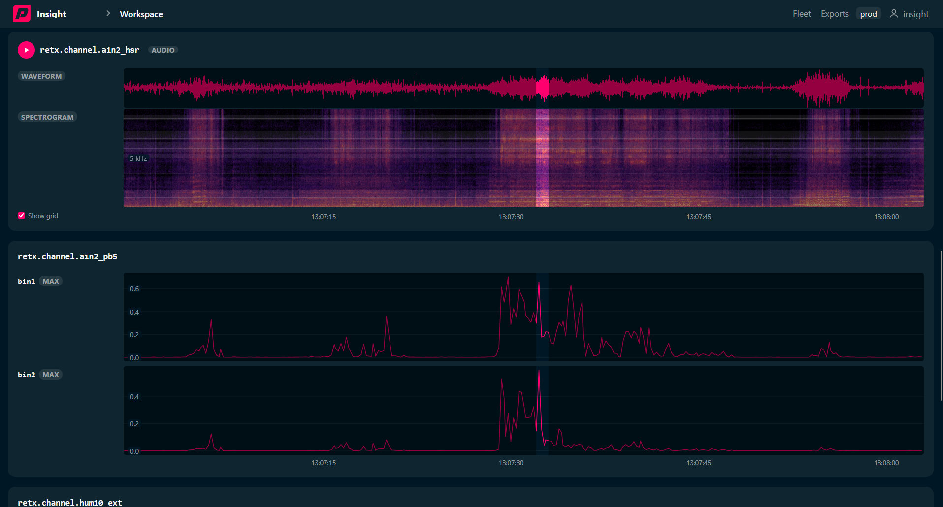 Detailansicht mit Audiosignal und Spektrogramm
